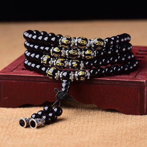Obsidianarmband 108 Buddha-Perlen, mehrkreisiges Armband, sechsstelliges Mantra, Tigerauge-Stein, Schmuck für männliche und weibliche Paare m3331315