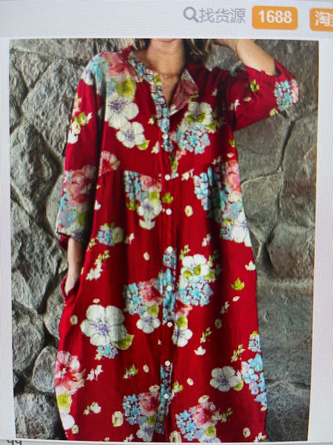 Robe chemise ample à col ras du cou et manches longues pour femme, imprimée, de qualité supérieure, m301050