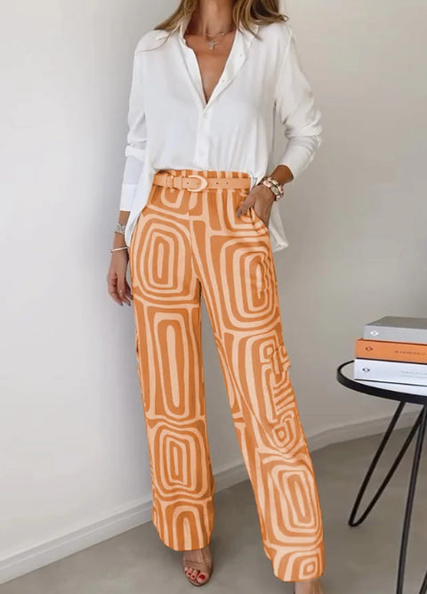 Ensemble deux pièces décontracté pour femme, haut de gamme, imprimé numérique, chemise ample et pantalon, m301306 