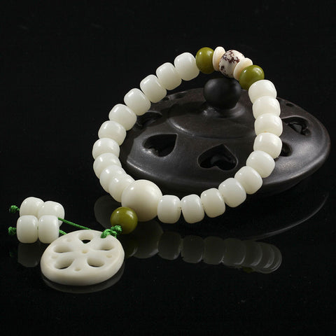 Bracelet Bodhi en jade blanc naturel, 108 perles de Bouddha, style ethnique Wenwan Bodhi m3331234