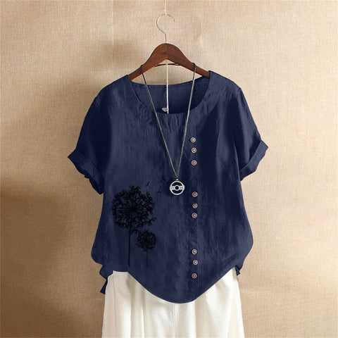 Large size casual loose cotton and linen short-sleeved pullover T-shirt cotton and linen women's clothing large size women's clothing m302737
