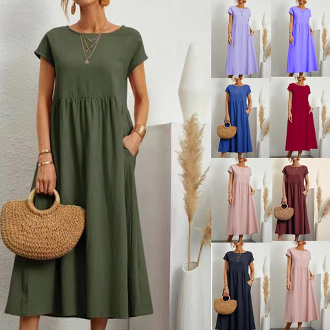 Robe ample sans manches en coton et lin avec poches m301061 