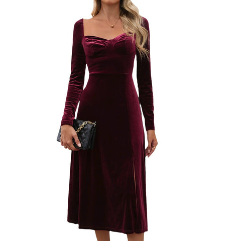 Robe longue en velours, robe fendue, automne-hiver, m300807 