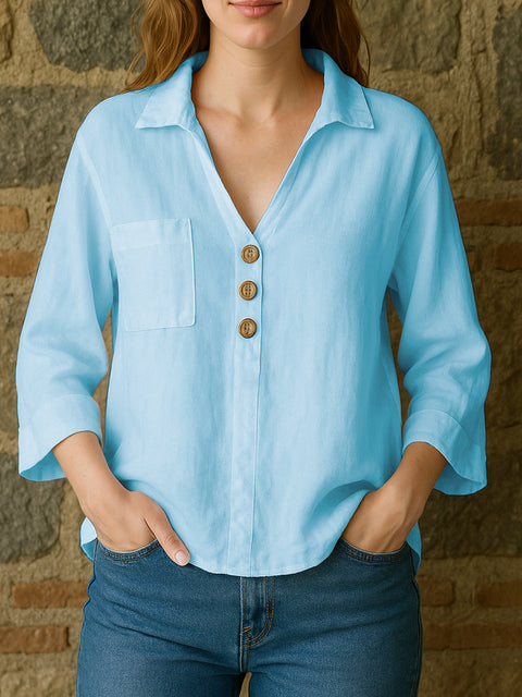 Lapel solid color loose shirt m303107