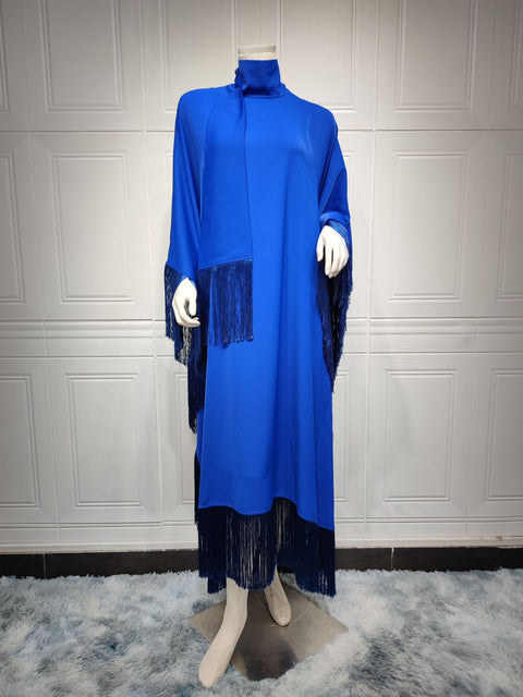 Robe de soirée haute couture à manches chauve-souris et pompons pour femme m301183 