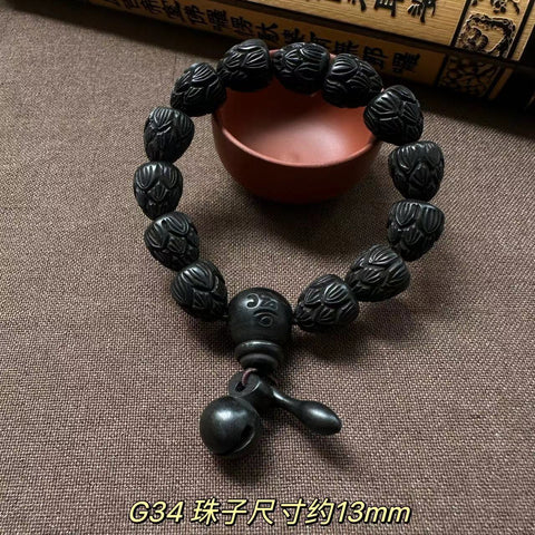 Bracelet de perles de Bouddha en jujube frappé par la foudre, bracelet Wenwan en bois gravé de perles de main de mantra à six caractères m3331239