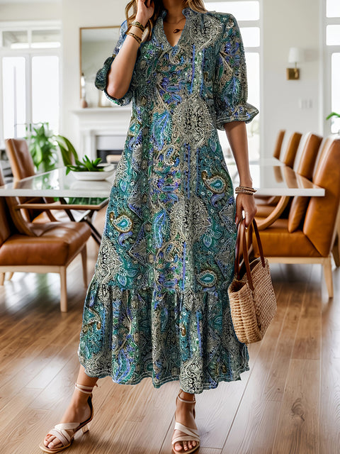 Robe imprimée grande taille à col en V m301199 