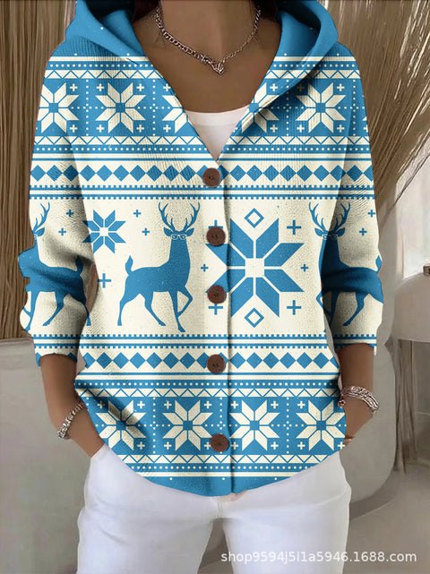 New black button hooded cardigan women's pure leisure fashion sweater jacket women's Christmas m302115