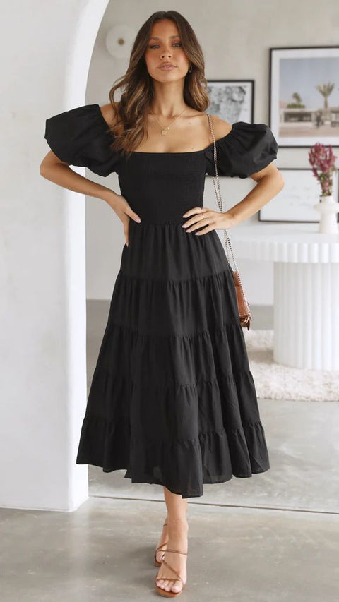 Robe longue imprimée à manches bouffantes et épaules dénudées pour femme M300282 