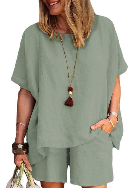 Ensemble deux pièces ample à manches courtes et short, style décontracté, m301179 