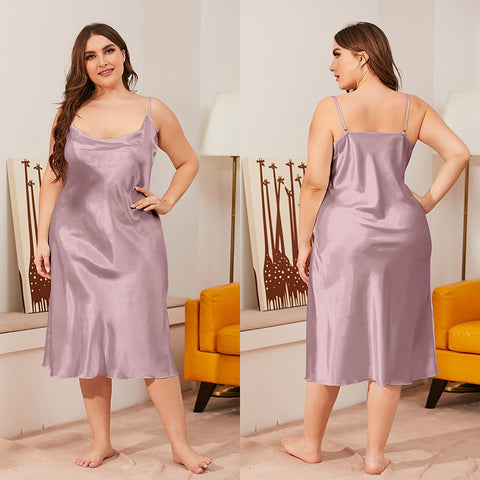 Chemise de nuit en soie glacée pour femme, tenue d'été une pièce, col pivotant, bretelles, ample, m301494 
