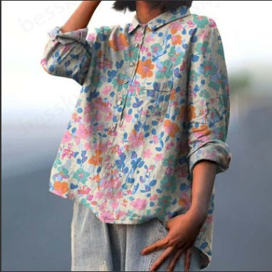 Chemise à manches longues en lin et bambou, à revers, polyvalente et tendance, m301040