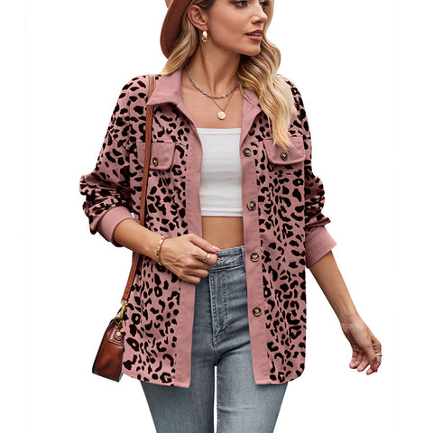 Veste chemise boutonnée à manches longues et imprimé léopard m300523 