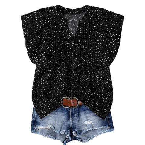 T-shirt plissé à col en V et boutons amples pour femme m301023 