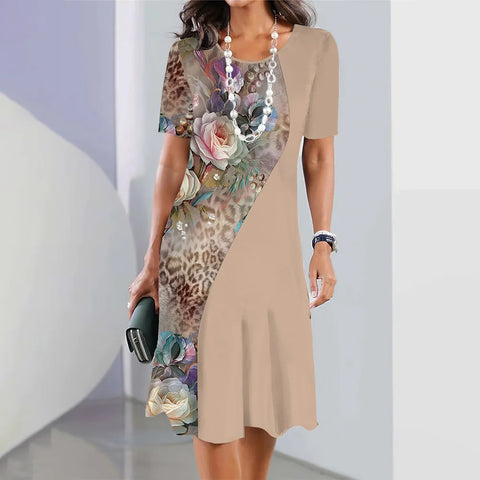 Robe ample à col rond et imprimé numérique pour femme, décontractée et tendance, M300038 