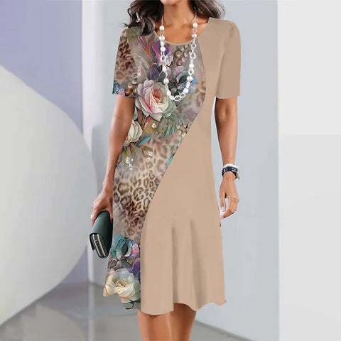Robe ample à col rond et imprimé numérique pour femme, décontractée et tendance, M300038 