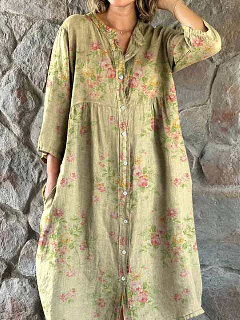 Robe chemise ample à col ras du cou et manches longues pour femme, imprimée, de qualité supérieure, m301050