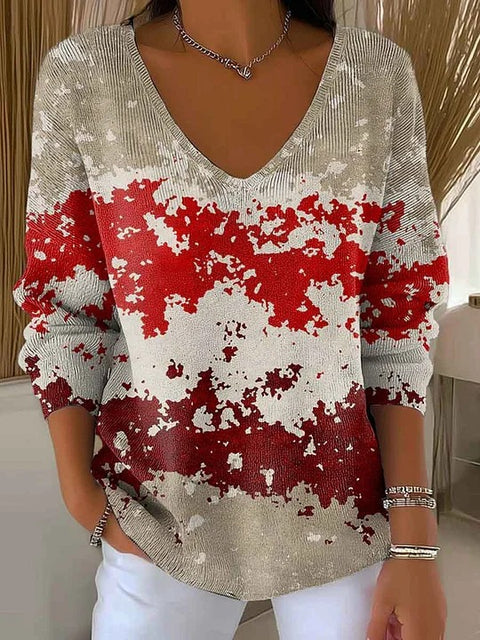 Shoulder V-Neck Long Sleeve Pullover 3D Digital Printing Women's Top T-Shirt m302616