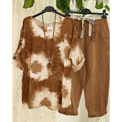 Casual suit tie-dye printed top and trousers two-piece set women's m301526