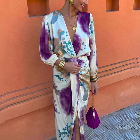 Casual long-sleeved shirt split-ended long skirt set m302786