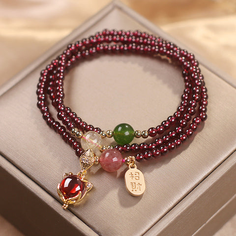 Bracelet en cristal de grenat, bracelet multi-cercles en calcédoine et cristal de fraise pour femme, renard m3331245