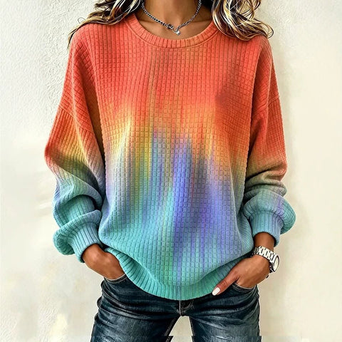 Printed maple leaf tie-dye element round neck shoulder small checkered sweater FF303307