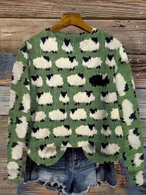 3D digital printing crew neck knitted sweater casual loose pullover FF303424 01