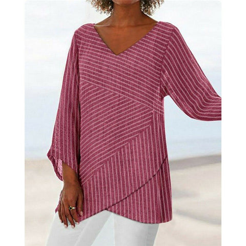 Damen-T-Shirt mit V-Ausschnitt und neunviertellangen Ärmeln und Tiermotiven, lockeres Motiv, m301289 