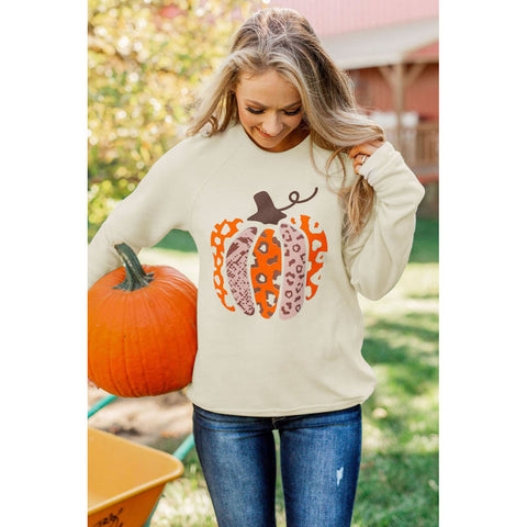 Abschnitt Kürbis-Print Langarm-Top Damen Kapuzenpullover m300640 