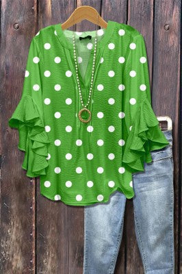 Digital printing casual trend V-neck lotus edge T-shirt women's m302725-2