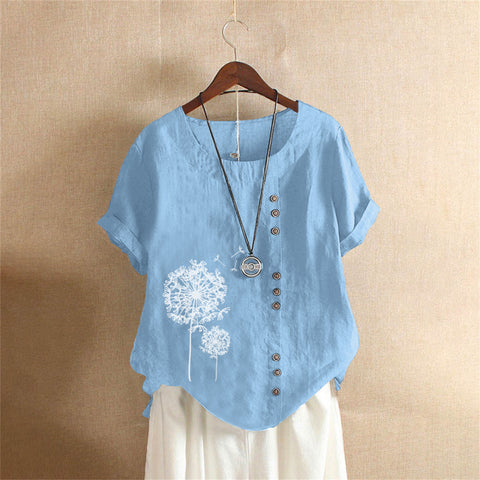 Large size casual loose cotton and linen short-sleeved pullover T-shirt cotton and linen women's clothing large size women's clothing m302737