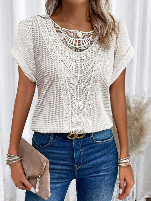 Lace splicing short-sleeved t-shirt spot cross-border women's clothing m301776