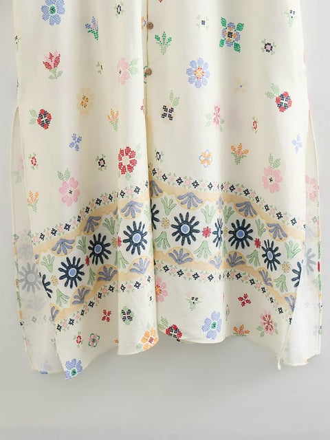 Robe imprimée en lin mélangé m300692 