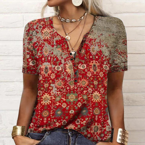 T-shirt femme à manches courtes, imprimé ethnique, mode femme m300017 