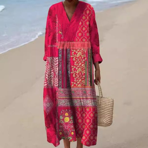 Robe décontractée à manches imprimées en 3D pour femme, motif floral, m301071