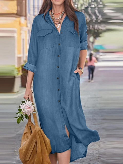 Shirt collar denim casual skirt long skirt m302919