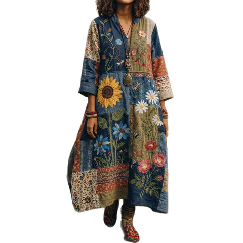 Bohemian ethnic style retro new printing fashion literary loose V-neck FF303433 02