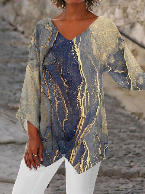 Damen-T-Shirt mit V-Ausschnitt und neunviertellangen Ärmeln und Tiermotiven, lockeres Motiv, m301289 