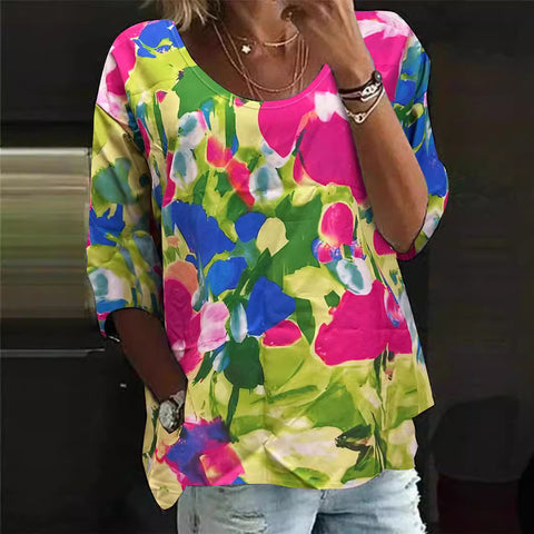 Chemise ample décontractée à col ras du cou et imprimé floral tendance m300407 
