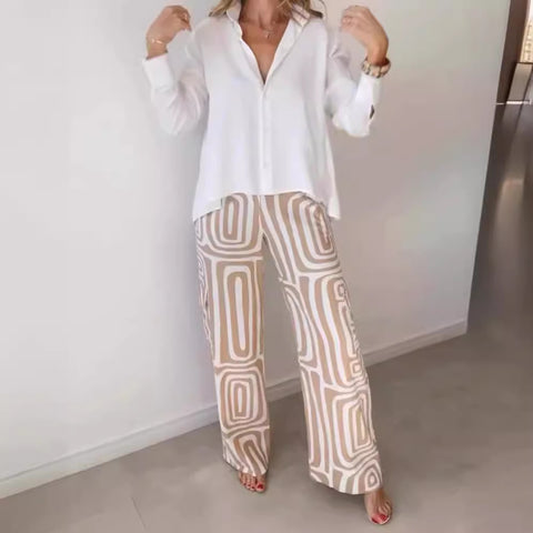 Ensemble deux pièces décontracté pour femme, haut de gamme, imprimé numérique, chemise ample et pantalon, m301306 