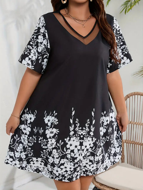 Robe ample, confortable et décontractée, à manches courtes, en maille imprimée et coutures M300199 