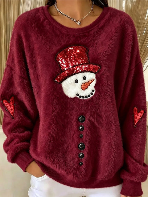 Snowman love polka dot print flannel casual pullover sweater FF303481