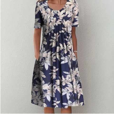 Nouvelle robe décontractée à manches courtes et col ras du cou imprimée m300930 
