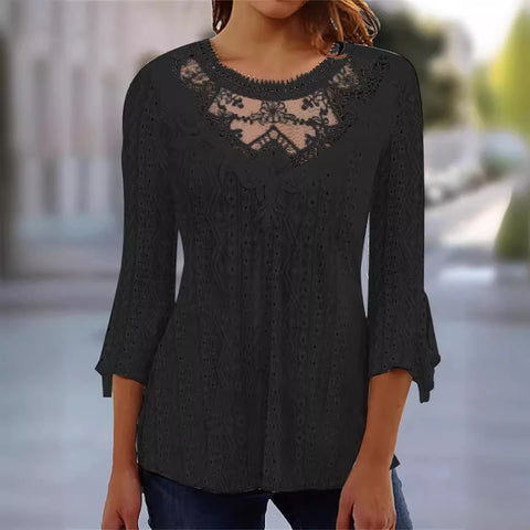 Nouvelle chemise confortable et décontractée à manches sept-quarts avec dentelle creuse et épissure m300154 