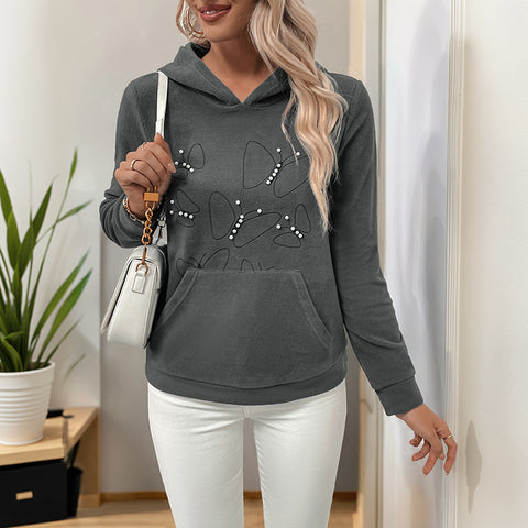 Lässiger Fleecepullover mit Kapuze, Perlenbesetzter Hoodie, Damen m300811 