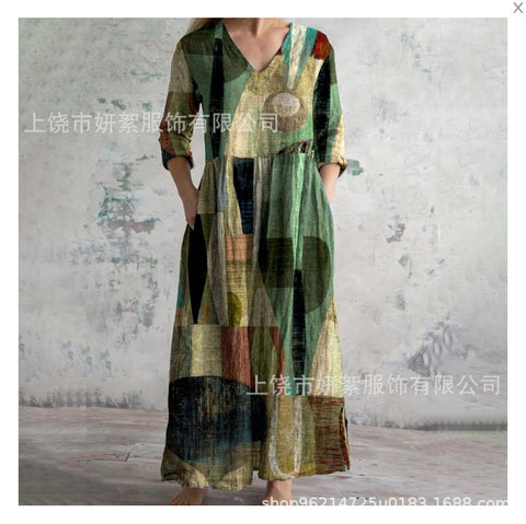 Robe décontractée d'été ample à manches longues imprimée en 3D m301729