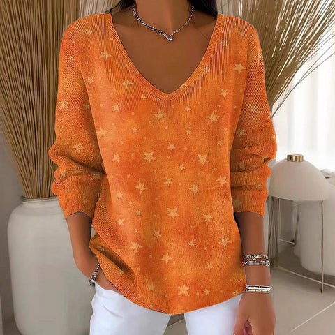 Shoulder V-Neck Long Sleeve Pullover 3D Digital Printing Women's Top T-Shirt m302616