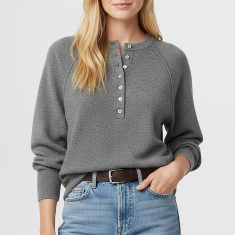 Autumn and winter women's casual crew neck sweater henry shirt button-up knitted pullover m302518