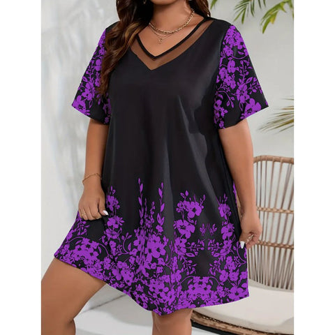 Robe ample, confortable et décontractée, à manches courtes, en maille imprimée et coutures M300199 