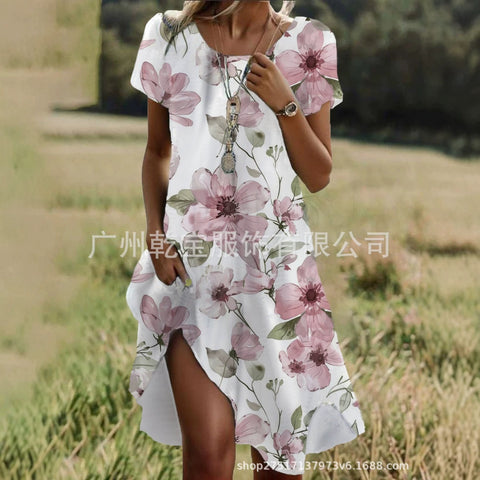 Floral print crew neck casual dress m303190